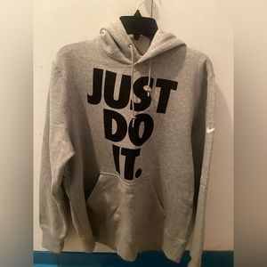 Nike Just Do It Hoodie Gray Black Large Pullover Fleece Swoosh Logo Streetwear